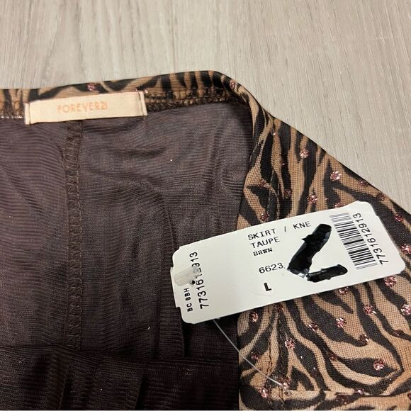 NWT Forever 21 vintage brown tiger print skirt with copper sparkles sz L - Picture 10 of 12